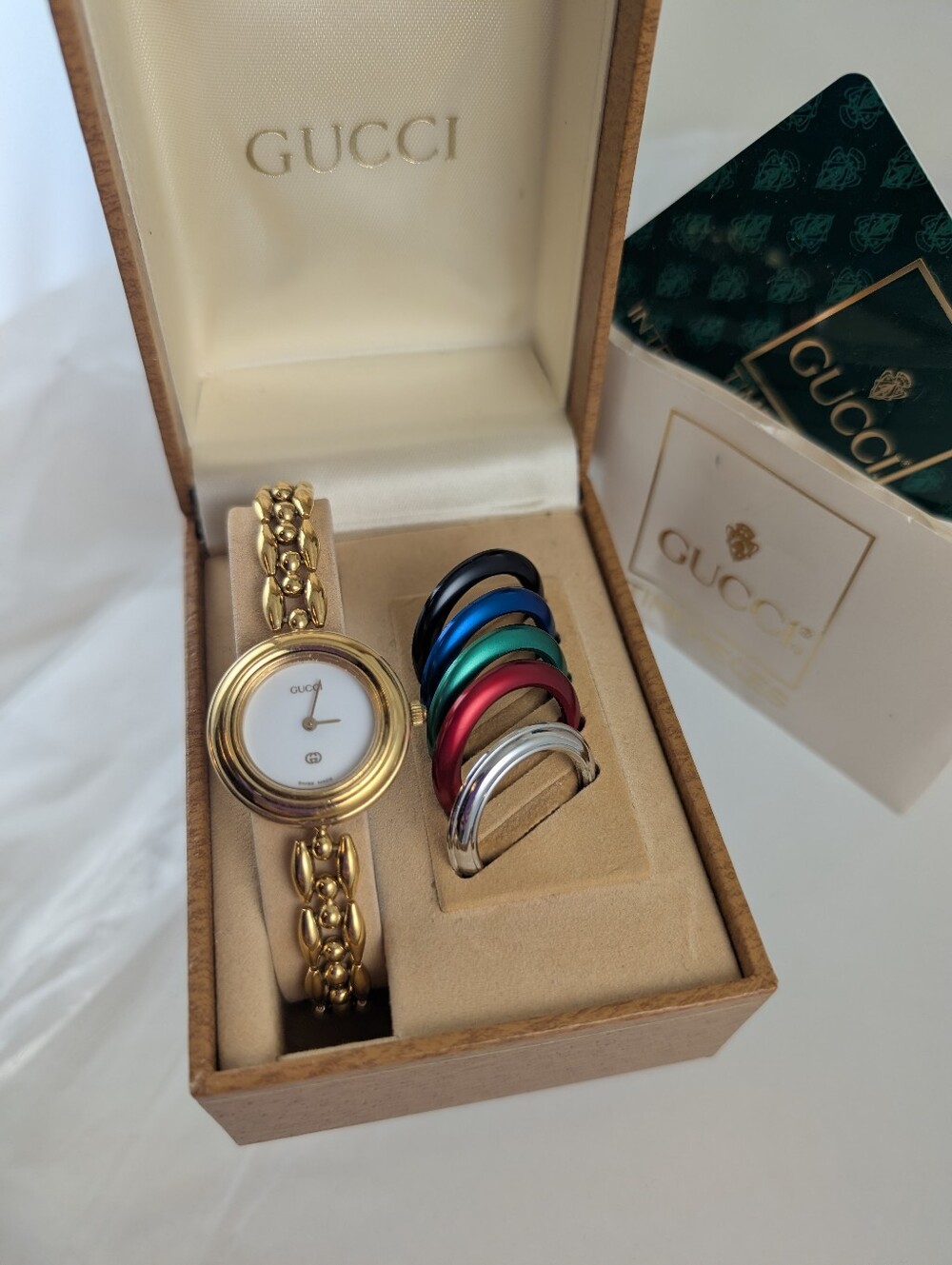 Authentic Gucci 1100L Rice Link Bezel Bangle Watch w/ 6 Bezels/ Excellent